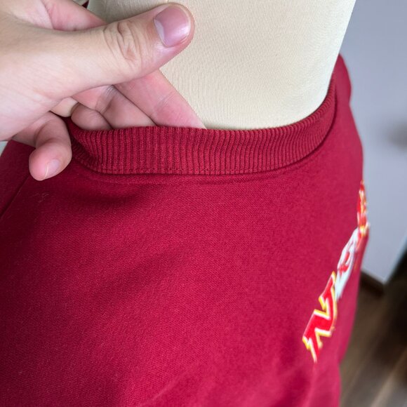 Kansas City Football Team Embroidered Red Crewneck Sweatshirt | Red - Picture 3 of 5